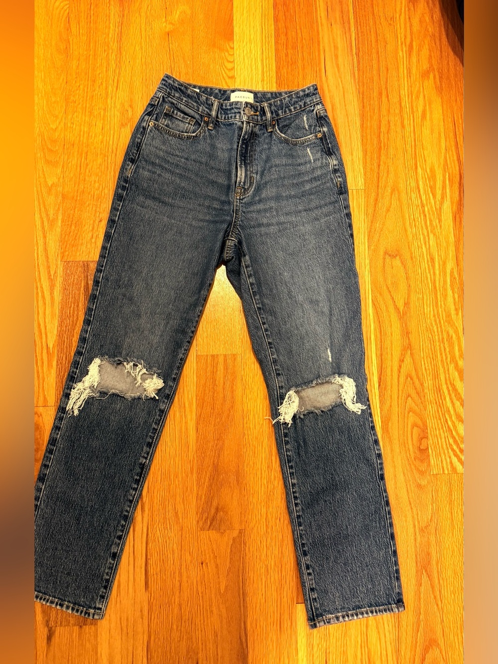PacSun Women's Straight Leg Ripped Jeans in Dark Blue